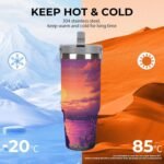 Digital Cat Enjoy The Sunset Portable Tumbler with Lid And Straw 30oz Insulated Water Bottle Car Drinking Cups - Image 5