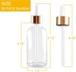 36 Pack 2oz Clear Glass Dropper Bottles, 60ml Glass Eye Dropper Bottles for Essential Oils, Perfumes, Laboratory Use (Gold & dropper, 2oz-36Pack) - Image 3
