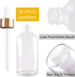 36 Pack 2oz Clear Glass Dropper Bottles, 60ml Glass Eye Dropper Bottles for Essential Oils, Perfumes, Laboratory Use (Gold & dropper, 2oz-36Pack) - Image 4