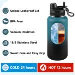 32oz Insulated Water Bottle - 2-in-1 Leak-Proof Lid (Sip/Straw) + Handle, Stainless Steel Bottle for Sports, Commuting, Office Work, Outdoor Activities, White, 1 Pack - Image 4