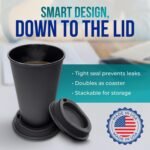 Rolling Sands USA Made 16 oz Reusable Coffee Cups with Lids 6 Pk, To Go Travel Cups, Hot or Cold Drinks, Dishwasher and Microwave Safe, White Cups, Black Lids - Image 7