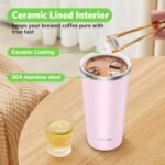 Insulated Coffee Mug with Ceramic Coating, 18oz Travel Mug with Leak-proof Lid, Vacuum Double-wall Tumbler, Stainless Steel Thermal Cup for Tea, Hot Cocoa, Cold Beverage, Ice Drinks - Image 3