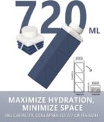 Collapsible Water Bottles 720ml 24.3oz, Foldable Portable Water Bottle, Lightweight Reusable Leakproof for Travel Camping Hiking Cycling Yoga Sports Outdoor School Office, 1 Pack, Dark Blue - Image 3