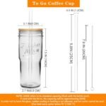 ANOTION Glass Cups with Lids and Straws 4 Packs, 24oz Travel Coffee Mug Bamboo Mason Jar Valentines Party Drinking Jars Glasses Cute Clear Glass Tumbler for Iced Coffee, Smoothie, Tea, Water - Image 3