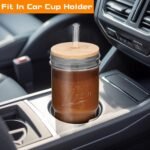 ANOTION Glass Cups with Lids and Straws 4 Packs, 24oz Travel Coffee Mug Bamboo Mason Jar Valentines Party Drinking Jars Glasses Cute Clear Glass Tumbler for Iced Coffee, Smoothie, Tea, Water - Image 4