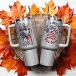 American Siberian Husky Dog Dad 4th of July Patriotic US Flag Insulated Tumbler Customized Name Tumbler Personalized With Lid Engraved 40oz with Lid - Image 6