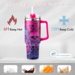 40oz Skull Flower Tumbler With Lid and Straw, 40oz Tumbler Wrap, Stainless Steel Insulated Tumbler for Water, Iced Tea or Coffee (Pink Skull) - Image 3