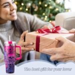 40oz Skull Flower Tumbler With Lid and Straw, 40oz Tumbler Wrap, Stainless Steel Insulated Tumbler for Water, Iced Tea or Coffee (Pink Skull) - Image 5