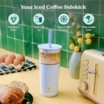 REDUCE Aspen 20 oz Vacuum Insulated Glass Tumbler with Lid & Extra Wide Straw - Keeps Drinks Cold for 12 Hrs - Ideal for Iced Coffee, Smoothies & Boba - Dishwasher Safe, Soft Base - Unbleached - Image 3