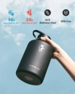 Coolflask 64 oz Insulated Water Bottle with Strap & Sleeve, Half Gallon Water Jug 3 Lids Stainless Steel Multifunctional Flask BPA-Free, Keep 48H Cold 24H Hot, Compact Yoga/Gym Bottle, Black - Image 4