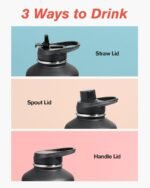 Coolflask 64 oz Insulated Water Bottle with Strap & Sleeve, Half Gallon Water Jug 3 Lids Stainless Steel Multifunctional Flask BPA-Free, Keep 48H Cold 24H Hot, Compact Yoga/Gym Bottle, Black - Image 5