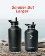 Coolflask 64 oz Insulated Water Bottle with Strap & Sleeve, Half Gallon Water Jug 3 Lids Stainless Steel Multifunctional Flask BPA-Free, Keep 48H Cold 24H Hot, Compact Yoga/Gym Bottle, Black - Image 6