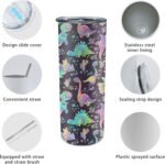 Rainbow Dinosaur Stainless Steel Insulated Tumbler with Lid - 20oz Dino Travel Mug, Reusable Metal Straw & Brush, Double-Wall Vacuum Bottle Cup for Hot and Cold Drinks, Gifts Child - Image 7