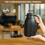 Thermal Coffee Carafe 2L/68 Oz Double-Wall Vacuum 304 Stainless Steel Insulated Thermoses Flask, 24-Hour Keeps Hot/Cold, Leak-Proof, for Travel, Work, Outdoor, BPA-Free, Easy to Clean - Image 4