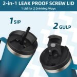 BJPKPK Insulated Tumbler with Handle, 22oz Insulated Tumblers with Lid and Straw, Stainless Steel Metal Water Bottles, Coffee Travel Mugs, Cups, Sea - Image 4