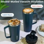 BJPKPK Insulated Tumbler with Handle, 22oz Insulated Tumblers with Lid and Straw, Stainless Steel Metal Water Bottles, Coffee Travel Mugs, Cups, Sea - Image 5