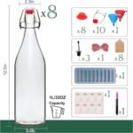 Brajttt 8 Set,Flip Top Glass Bottle,32oz Glass Bottle with Airtight Lid, Kombucha Bottles with Sealed Rubber Lid for Oil, Beer, Soda Water, Vinegar, Lemonade, Juice, Honey, DIY Storage Containers - Image 3