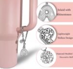 Silver Initial Charm for Stanley Cup- Bubble Letter Charms Accessories for Stanley handle 40 Oz Tumblers Cute Keychain with Diamond Glitter Jewelry Personalized Water Bottle Decorations A - Image 3