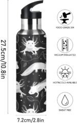 Seamless White Swimming Axolotls, Algae Leaves on Dark Stainless Steel Water Bottle, Leak-Proof Vacuum Hot Cold Insulated Travel Mug, Double Walled with Handle Thermo Cup Bottle 20 Oz - Image 3