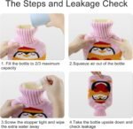 Hot Water Bag Hot Water Bottle 2 Liter Heat Up and Refreezable Hot Cold Pack with Knit Cover for Pain Relief Hot Cold Therapy, Cute Animal Style (Pink Penguin) - Image 4
