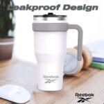 Reebok Stainless Steel Tumbler With Handle - 40oz Two Tone - Double Wall Vacuum Insulated - Leak Proof For Men & Women (White/Grey) - Image 4