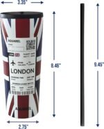 AQUAREL City Edition London 24oz Tumbler – Stainless Steel Vacuum Insulated Travel Cup with Lid & Straw, Double Wall Insulated Iced Coffee & Water Bottle, Union Jack & Big Ben Design - Image 5