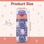 12oz Girl Water Bottle with Straw Lid & Handle - Unicorn Leak Proof Water Bottles Kids, Double-Wall Stainless Steel Pop-top Lid Purple Kids Insulated Bottles for School, Gift Cup for Kid - Image 3