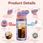 12oz Girl Water Bottle with Straw Lid & Handle - Unicorn Leak Proof Water Bottles Kids, Double-Wall Stainless Steel Pop-top Lid Purple Kids Insulated Bottles for School, Gift Cup for Kid - Image 4