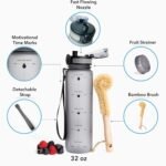 Motivational Water Bottle with Time Marker | 32oz Daily Water Intake Bottle | Gym Sports Water Bottle | Fruit Infuser Screen | 1 Liter BPA-Free Durable Leakproof with Eco-Friendly Brush (Rose) - Image 5