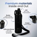 Premium 1 Liter Water Bottle (33.8 oz) with Carrying Case & Strap - Double Wall Vacuum Insulated Stainless Steel Water Bottle - Leakproof Lid, Wide Mouth, BPA-Free, Removable Strainer – Blue - Image 3