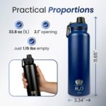 Premium 1 Liter Water Bottle (33.8 oz) with Carrying Case & Strap - Double Wall Vacuum Insulated Stainless Steel Water Bottle - Leakproof Lid, Wide Mouth, BPA-Free, Removable Strainer – Blue - Image 5