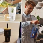 Tronco 32oz Glass Tumbler with Time Marker and Silicone Sleeve, Reusable Ice Coffee Cup with Straw and Lid, Smoothie Cup Tea Cup, Fits Cup Holder (Skyblue) - Image 6