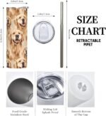 Golden Retriever Stainless Steel Insulated Tumbler with Lid - 20oz Adorable Dog Travel Mug, Reusable Metal Straw & Brush, Double-Wall Vacuum Bottle Cup for Hot and Cold Drinks,Gifts - Image 3