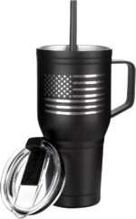 American Flag 30oz Stainless Steel Tumbler with Handle - Double Wall Vacuum Insulated Coffee Mug for Cold and Hot Drinks - Flag 30oz Handle Tumbler - Image 3
