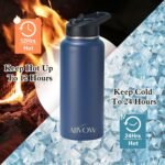 Insulated Water Bottle 32 oz with Straw, Metal Vacuum Stainless Steel Water Flask, Leak Proof & BPA-Free Sports Mens Water Bottle (2 Lids) for Gym,Hiking,Travel, Green to Black - Image 4