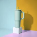 Zak Designs Sutton Travel Tumbler for On the Go, 40oz Stainless Steel with Vacuum Insulation, Silicone Straw, and Carry Handle for Cold Drinks (Icicle Mint Green) - Image 3