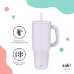 Zak Designs Sutton Travel Tumbler for On the Go, 40oz Stainless Steel with Vacuum Insulation, Silicone Straw, and Carry Handle for Cold Drinks (Icicle Mint Green) - Image 4