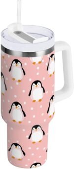 Boccsty Christmas Pink Penguin Insulated Tumblers White Dot Reusable Stainless Steel Tumbler 40 oz Cup Coffee Travel Mug Water Bottle with Handle & Flip Straw for Home Office Car - Image 3