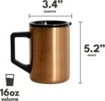 Elemental Insulated Coffee Mug - Triple-Wall Stainless Steel Summit Travel Cup for Hot and Cold Drinks - Thermal Coffee Mug with Lid and Handle for Camping, Office & Travel 16oz - Copper - Image 3