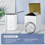 AGH 12 oz Sublimation Tumblers, 6 Pack Straight Tumbler with Lid and Straw, White Flat Cups - Image 3