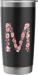 Cool Initial Alphabet Monogram Flowers Gifts Floral Letter M Stainless Steel Insulated Tumbler - Image 4