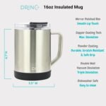 Drinco 16 oz Coffee Mug, Vacuum Insulated Camping Mug with Lid, Double Wall Stainless Steel Travel Mug Insulated Tumblers Coffee Mugs Coffee Cups Tea Cup (16oz Brushed) - Image 6