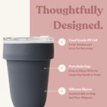 SWANZ Ceramic Coffee and Tea Travel Mug with Tritan Lid and Sleeve, Reusable To Go Tumbler Cup, Leak Proof, No Spill, Microwave Dishwasher Safe, Portable (Black, 15 Oz) - Image 3