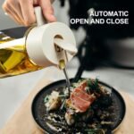 Olive Oil Dispenser Bottle for Kitchen with Leakproof and Dust Cover, Auto-Open & Close Glass Olive Oil Bottle with Non-Slip Bottom 600ml Cooking Oil and Vinegar Cruet Dispenser (Black) - Image 3