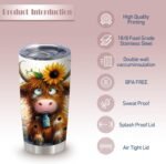 ATHAND Highland Cow and Sunflowers Tumblers,Admit It,Life Would Be Borimg without Me 20 Oz Insulated Stainless Steel Vacuum Tumbler,Travel Coffee Mugs,Birthday Gift for Women,Men,Boy,Girls,1 Pcs - Image 3