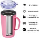 MEBRUDY 19oz Insulated Coffee Mug Tumbler with Lid, Leak Proof Double Wall Vacuum Travel Coffee Mug with Handle, Dark Pink - Image 5