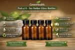 GreenHealth Pack of 4-1oz Amber Glass Bottles for Essential Oils - Mini Boston Round Bottles with Lids - Black Plastic Cap - Image 4