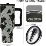40oz Cow print Tumbler With handle, Stainless Steel Tumbler With Lid and Straws, Double Vacuum Leak Proof Travel Coffee Mug Cup Water Bottle For Home, Office, Party - Image 4