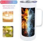 4 Pcs Sublimation Blank Skinny Tumbler 20 OZ White Mugs with Handle and Straw Double Wall Stainless Steel Coffee Travel Straight Mug with Sliding - Image 4