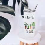 4 Pcs Sublimation Blank Skinny Tumbler 20 OZ White Mugs with Handle and Straw Double Wall Stainless Steel Coffee Travel Straight Mug with Sliding - Image 5